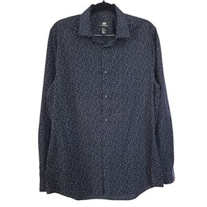H&M Navy Blue Speckled Slim Fit Dress‎ Shirt